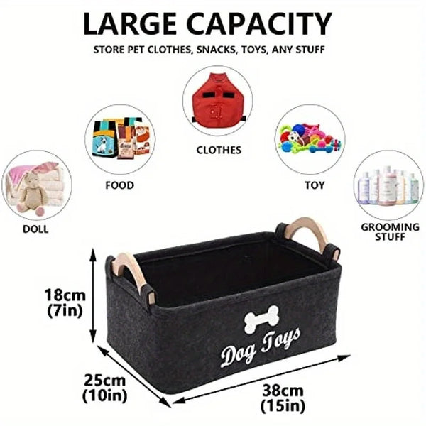 Felt Pet Toy Box - Storage Basket for Pet Toys