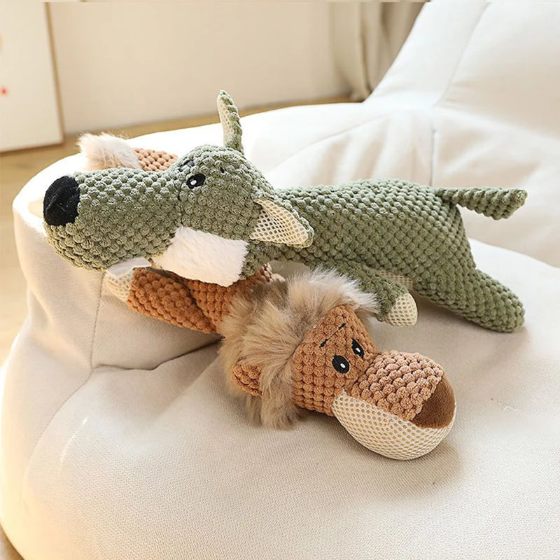 Bite-Resistant Plush Dog Toy Lion Wolf Elephant Squeaky