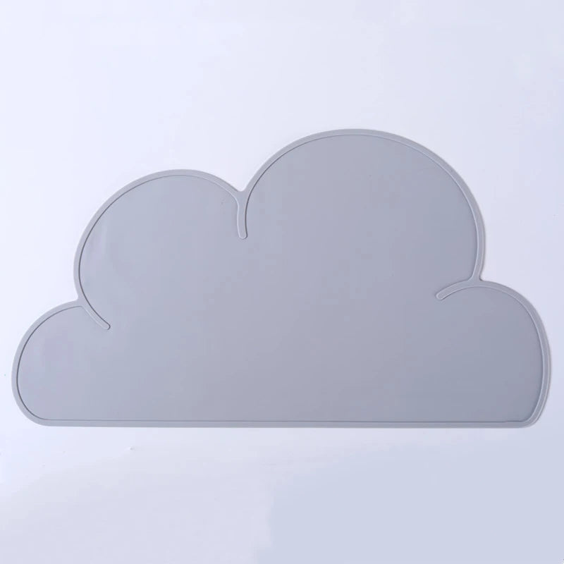 A light gray, cloud-shaped silicone pet feeding mat.