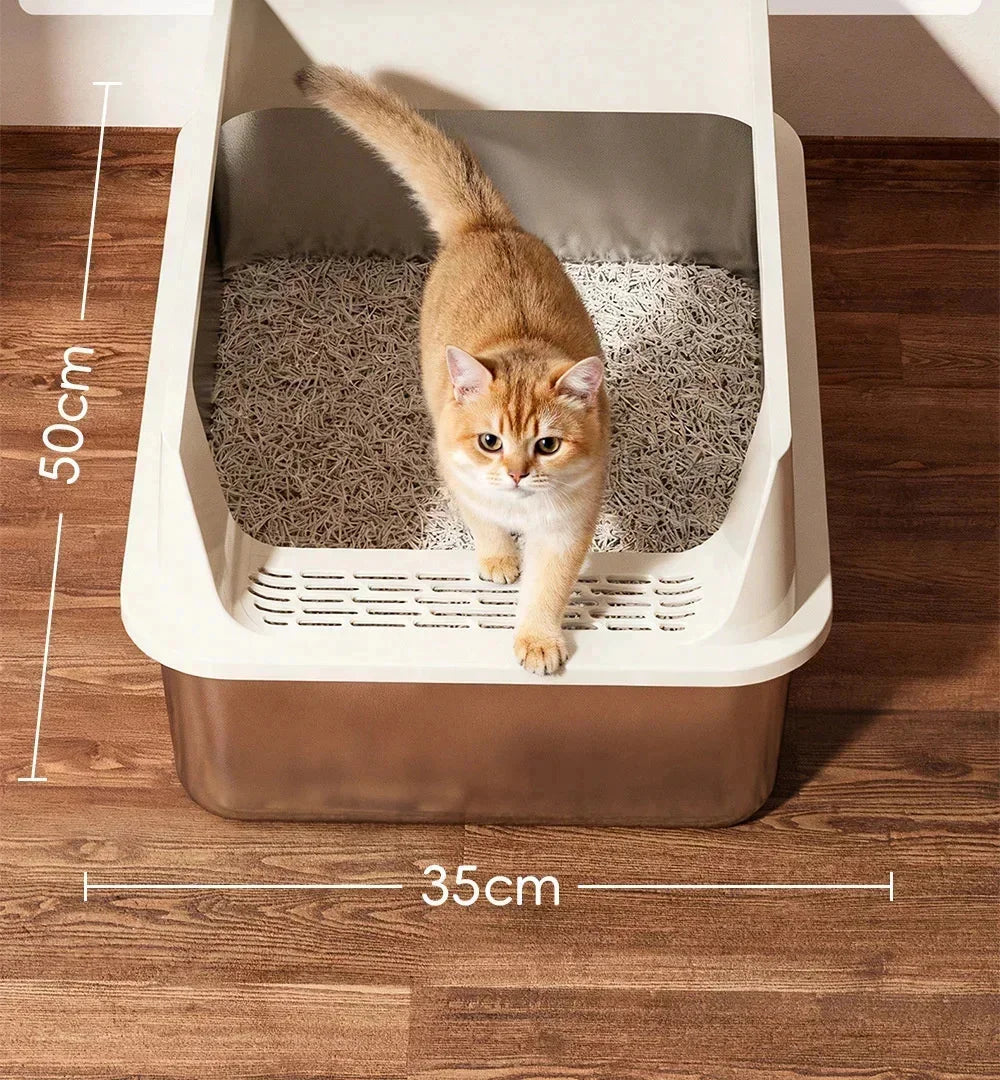 Extra-Large Stainless Steel Cat Litter Box with Splash-Proof Rim