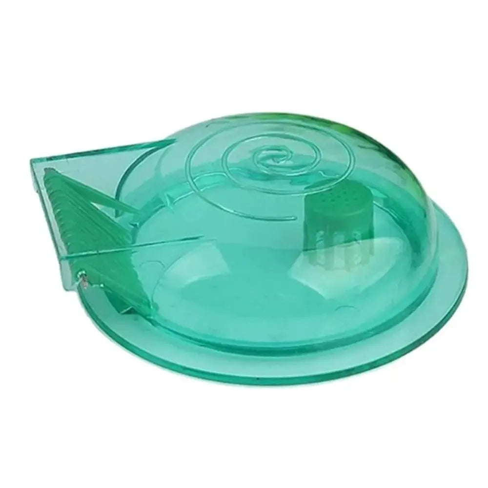 A clear green plastic aquarium snail catcher trap designed for safe collection of snails in tanks.