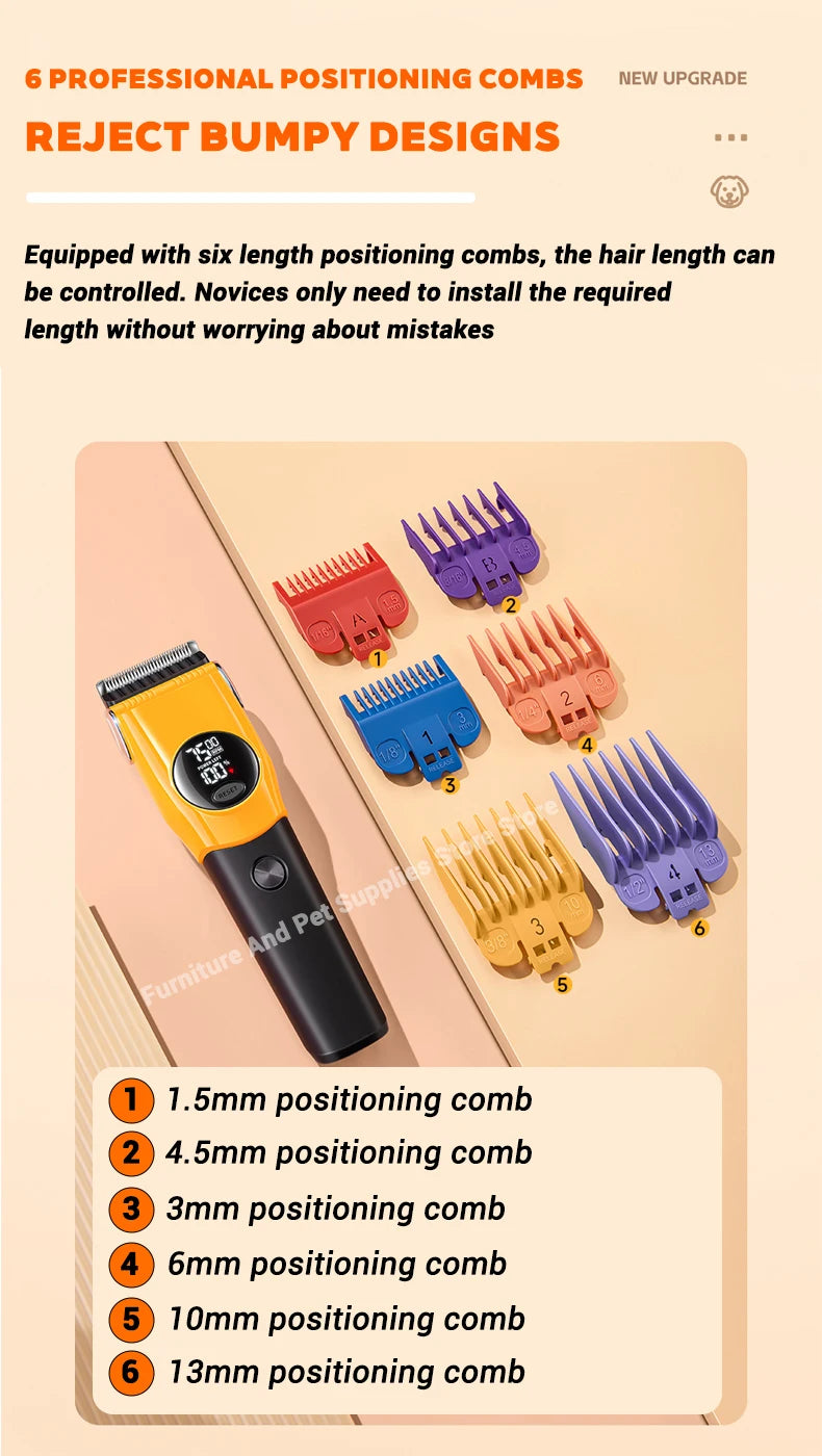 Professional Cordless Pet Grooming Clipper with LED Light and 6 Guide Combs