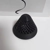 A black, conical floating aquarium plant pot with a diamond lattice texture.