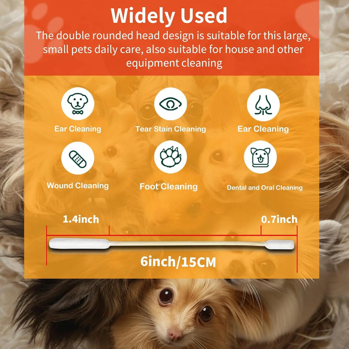 Extra-Long Double-Tipped Cotton Swabs for Pet Ear Care