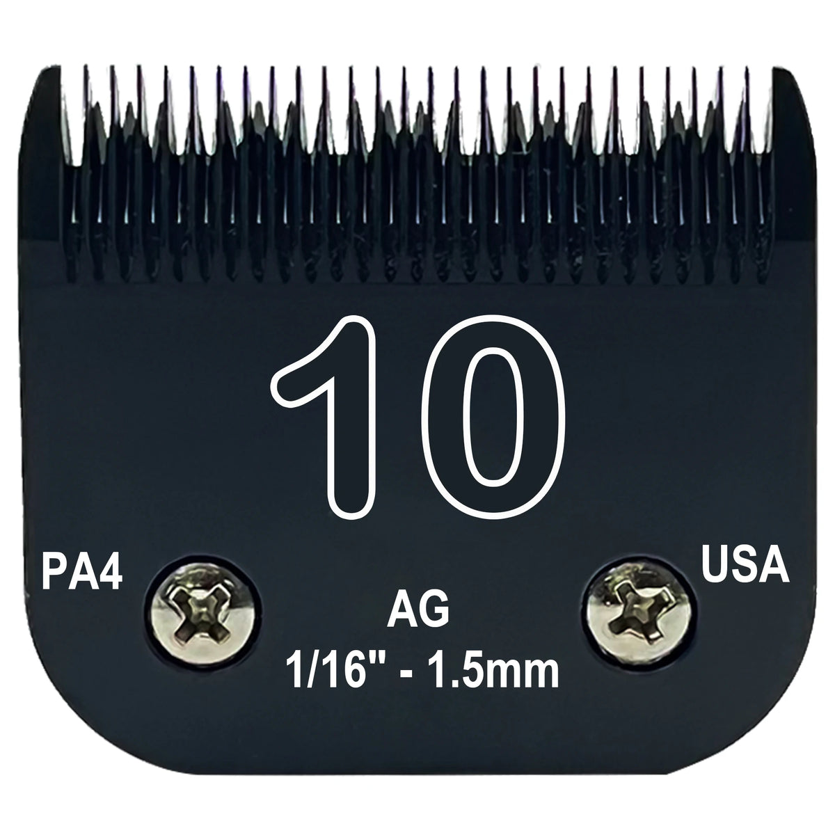 A black professional detachable dog clipper blade with a number 10 marking and mounting points.