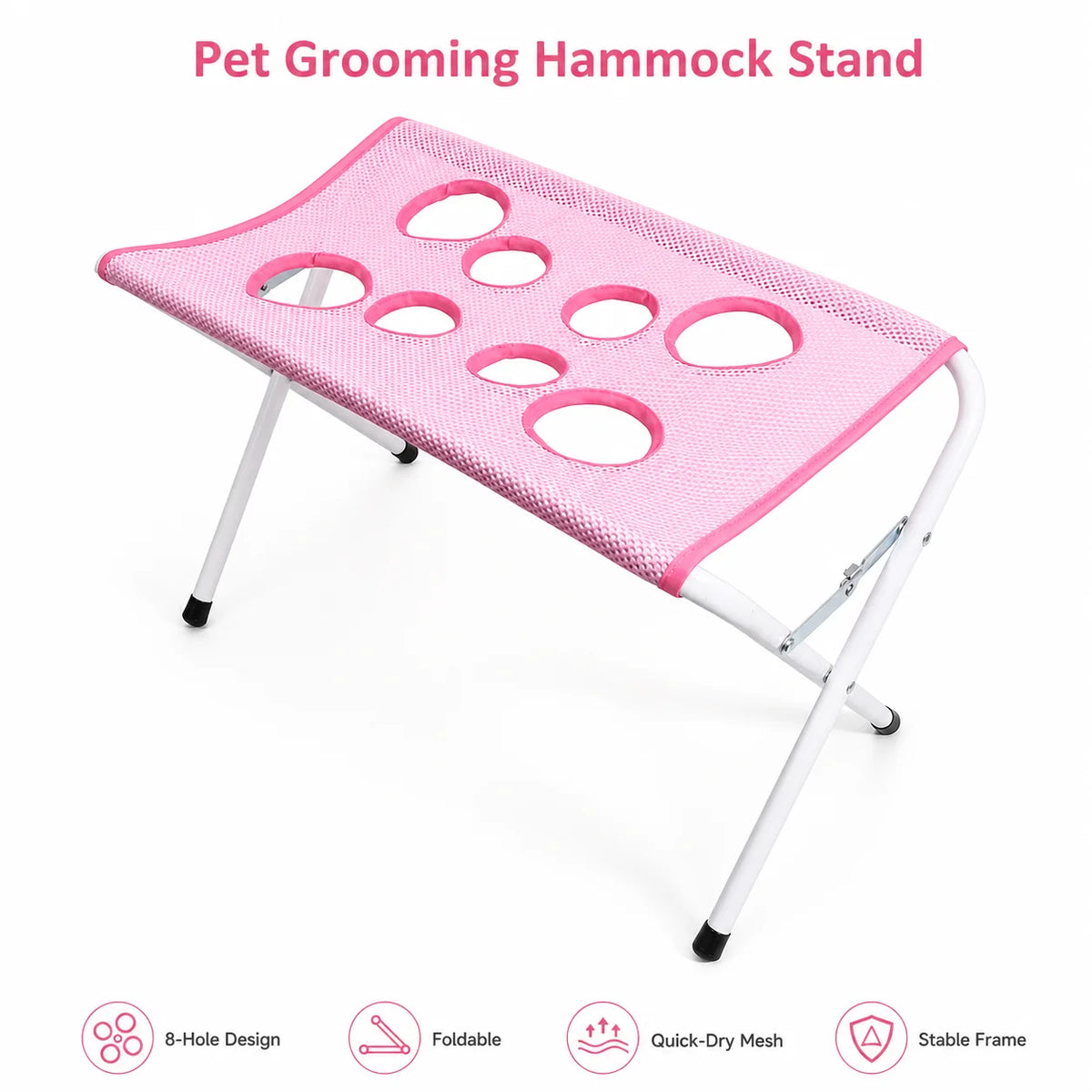 Support pliable rose pour toilettage d'animaux avec mailles à 8 trous pour bain et coupe de griffes