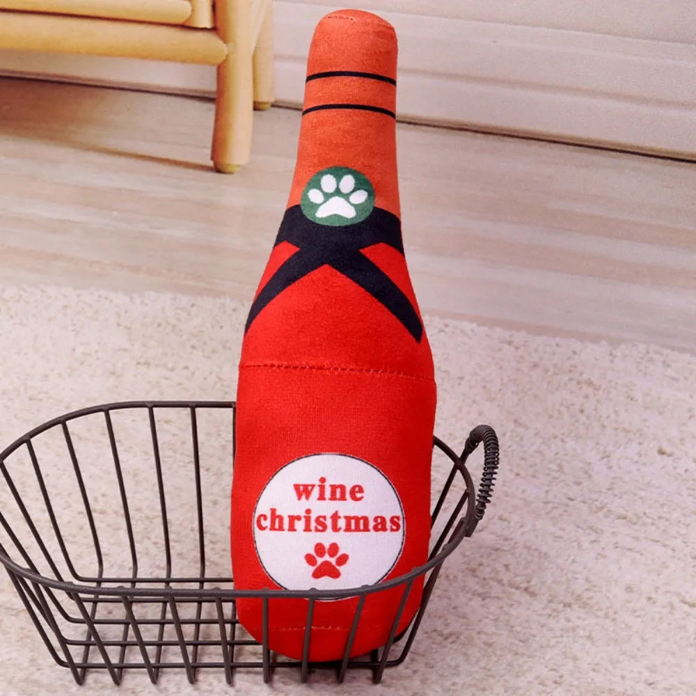 Whimsical Wine Bottle Dog Toy with Squeaker