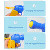Three steps showing how to charge, load, and launch an interactive plush ball launcher for cats.