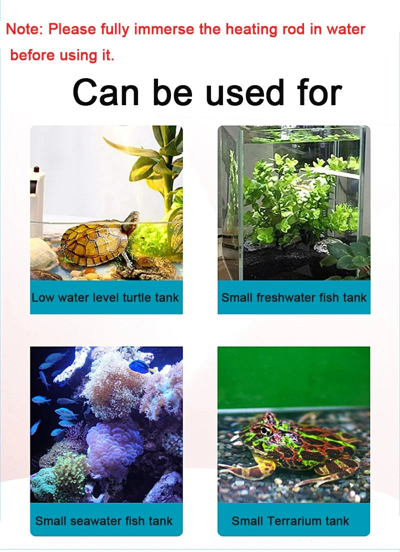A heating rod used for various small aquatic tanks including turtle, fish, and terrarium setups.