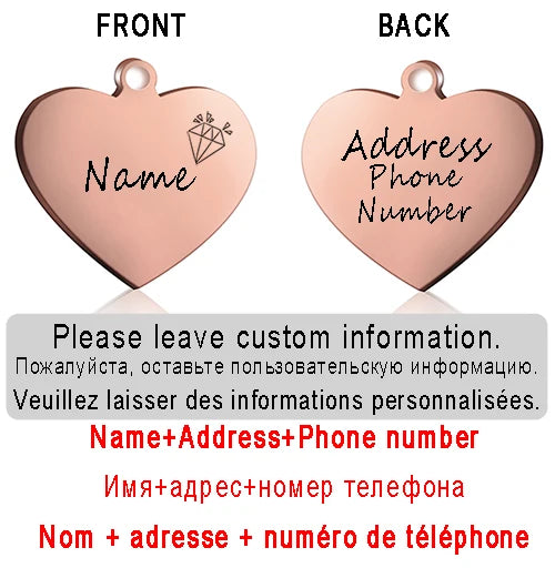 Personalized Pet ID Tag for Collar - Engraved Heart Tag