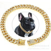 Gold diamond Cuban chain collar for dogs and cats with a black dog wearing it