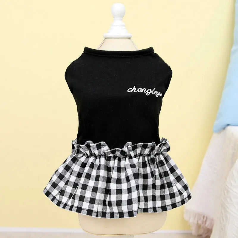 Strawberry Print Dog Dress with Bow for Small Breeds