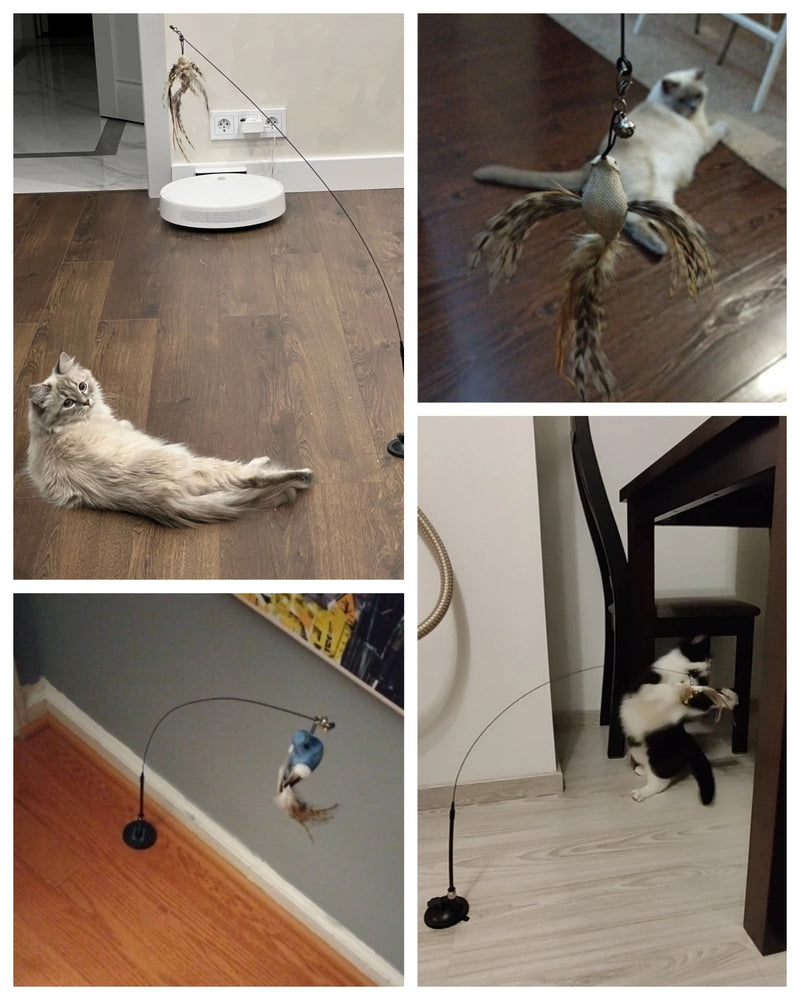 Jouet Interactif pour Chat avec Plumes et Baguette