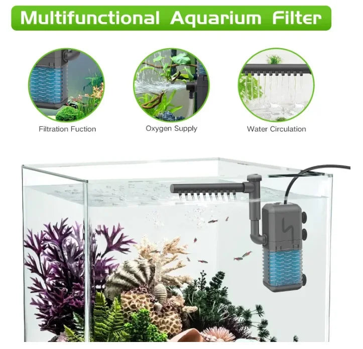 3-in-1 Silent Aquarium Filter with Wave Maker and Oxygenation