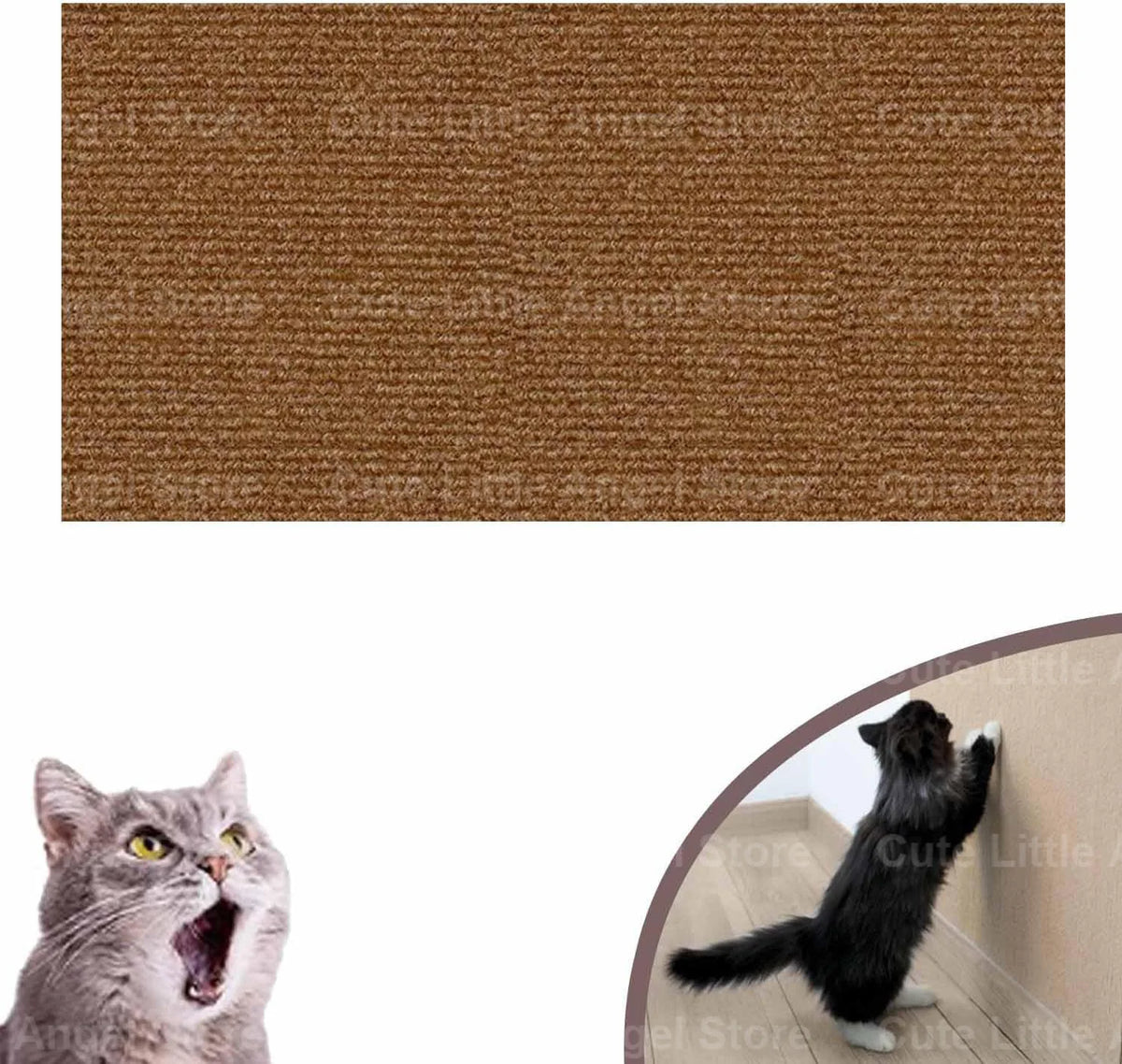 Gros plan d'un tapis brun à côté d'un chat regardant attentivement la surface.