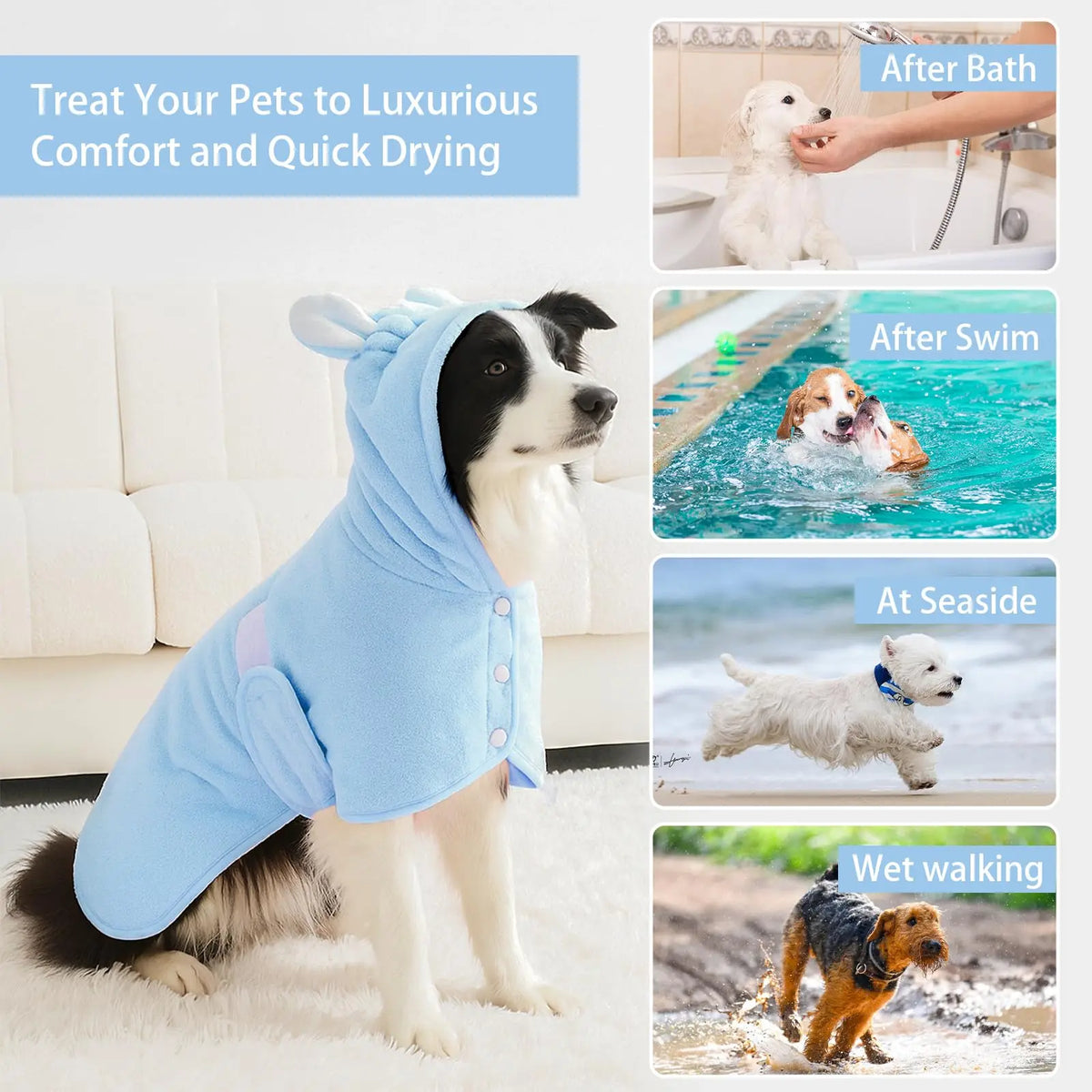 Adjustable Hooded Pet Bathrobe – Quick-Dry Microfiber Dog & Cat Towel