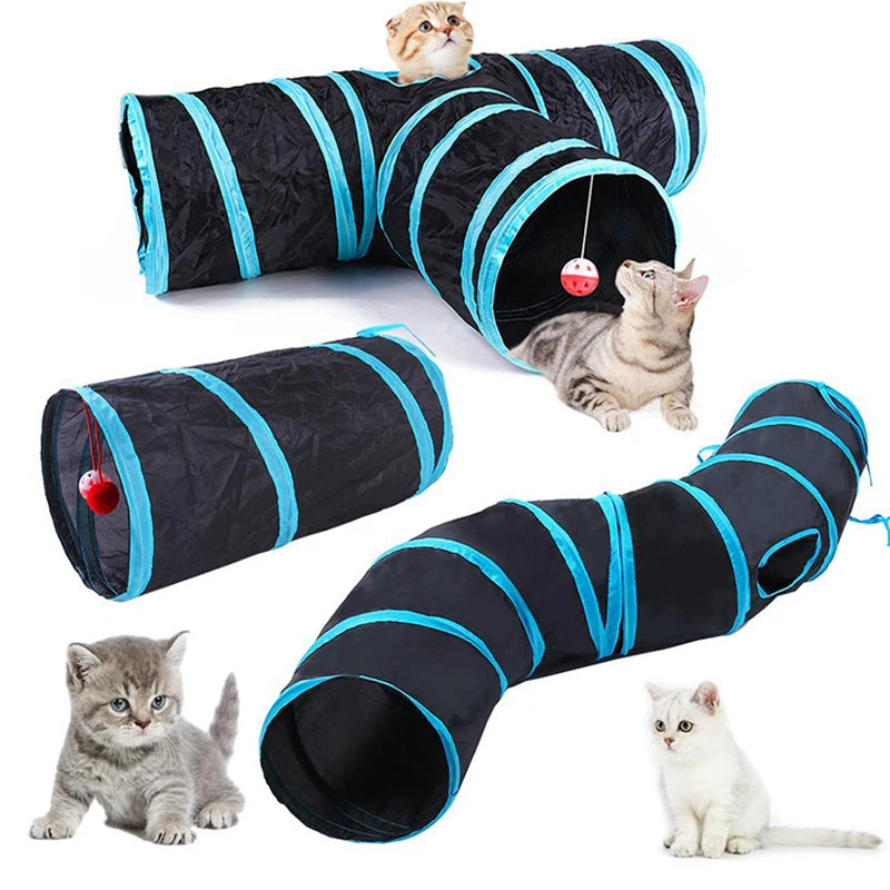 Tunnel pliable pour animaux avec balles suspendues