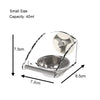 A small stainless steel pet feeding bowl with a mesh strainer, measuring 7.3cm in height and 8.5cm in diameter.