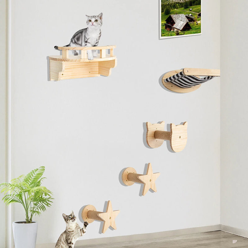 Wall Mounted Cat Climbing Frame 50cm with Hammock