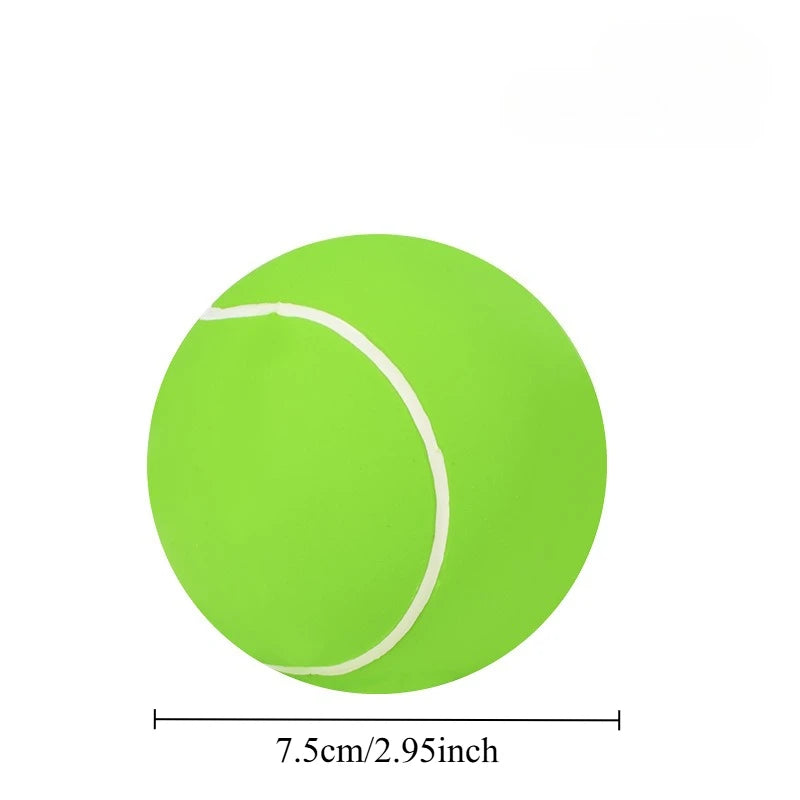 A bright lime green latex ball used for dogs to chew and play.