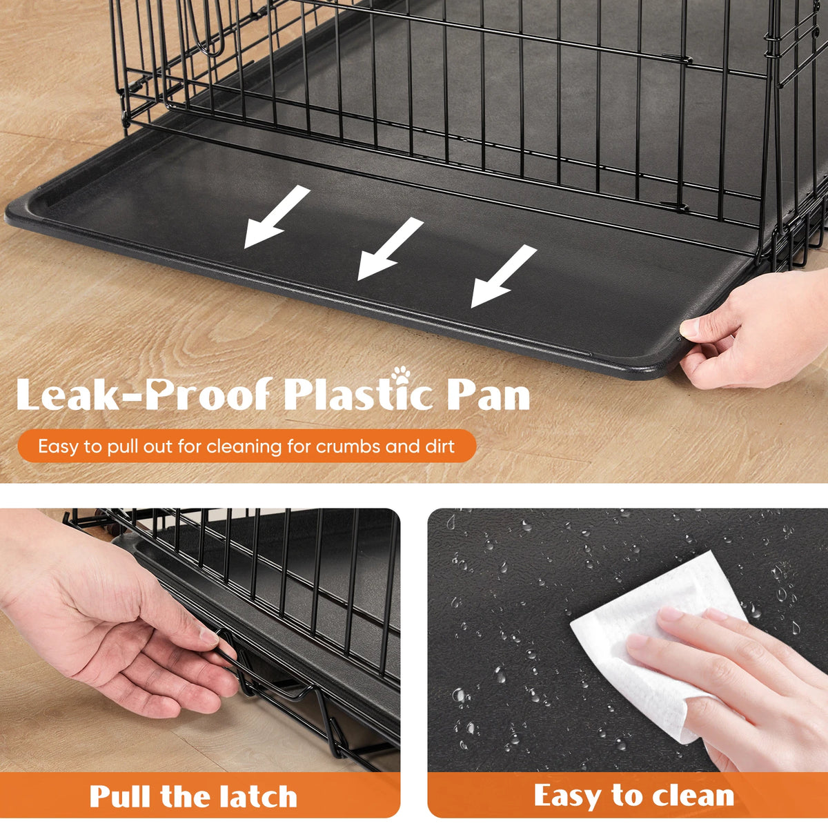 Extra-Large Foldable Metal Dog Crate with Double Doors and Leak-Proof Tray