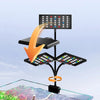 A full spectrum LED grow light system with multiple light panels mounted on a stand above a landscape.