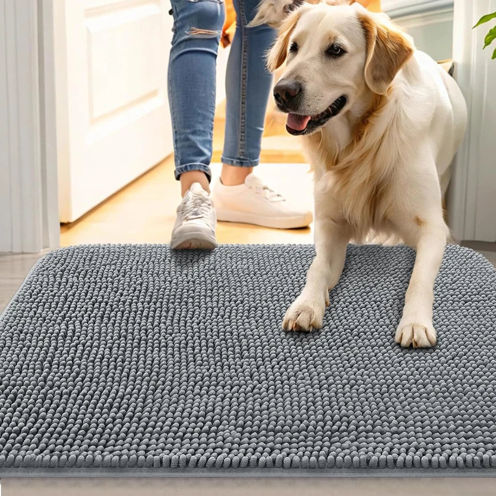 Absorbent Non-Slip Dog Doormat for Muddy Paws, Quick-Drying Washable Entryway Mat