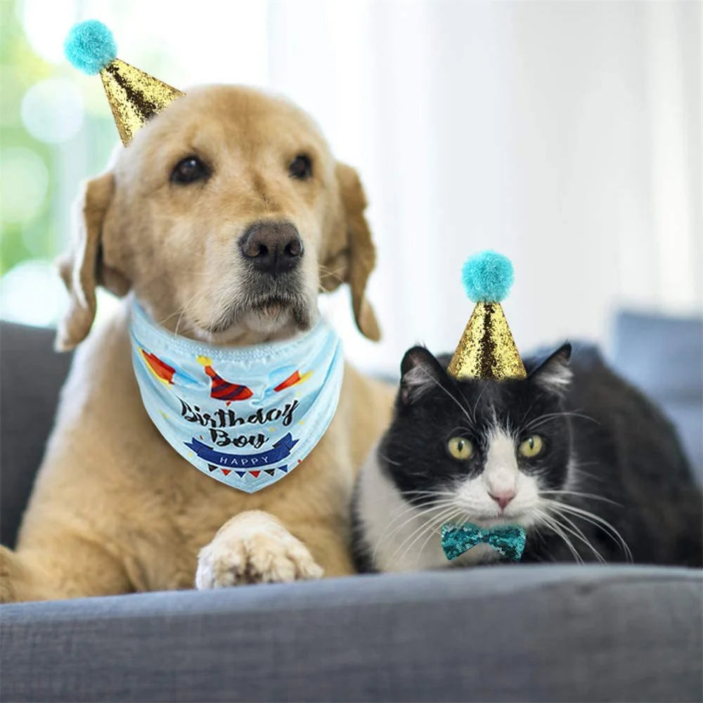 Pet Birthday Celebration Set with Hat Bandana and Bow Tie