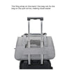 A gray foldable pet travel carrier bag with a handle is shown on a rolling frame.