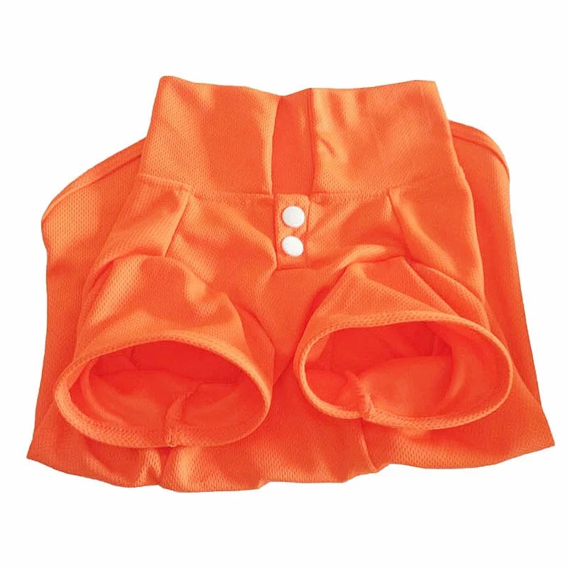 Orange breathable summer pet top for small dogs with a button closure