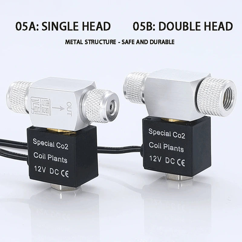 Comparison of a single-head and double-head metal structure CO2 solenoid valve regulator for aquariums