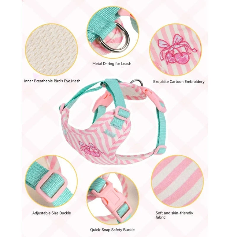 Striped Color-Block Dog Harness with Matching Leash