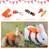 An adjustable orange bunny rabbit pet harness and leash set with a cute fruit design, shown on a rabbit.
