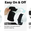 Instructions show how to put on and adjust an adjustable dog front leg brace with elbow support.
