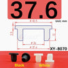 Black and white silicone rubber hole plugs shown next to a measurement diagram for XY-8070