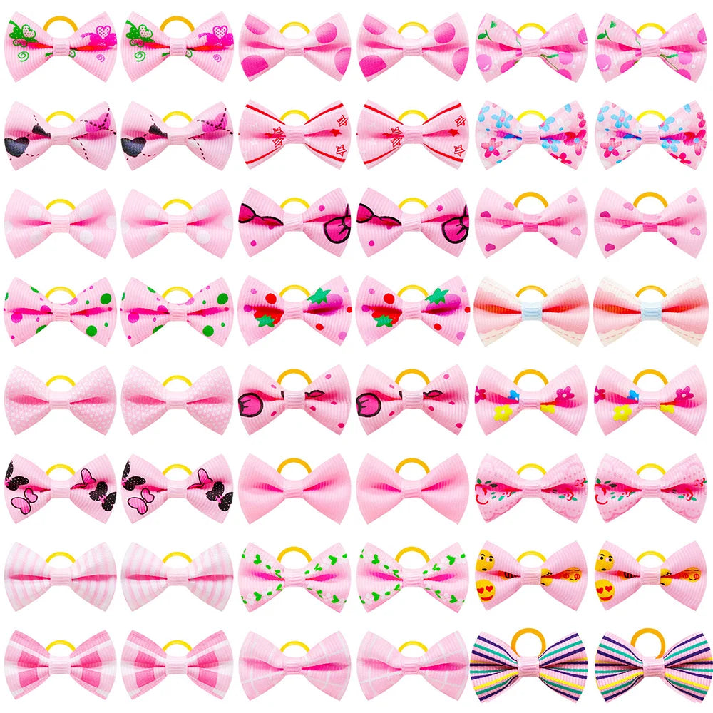 Pet Hair Bows with Rubber Bands - Assorted Styles for Small Dogs and Cats