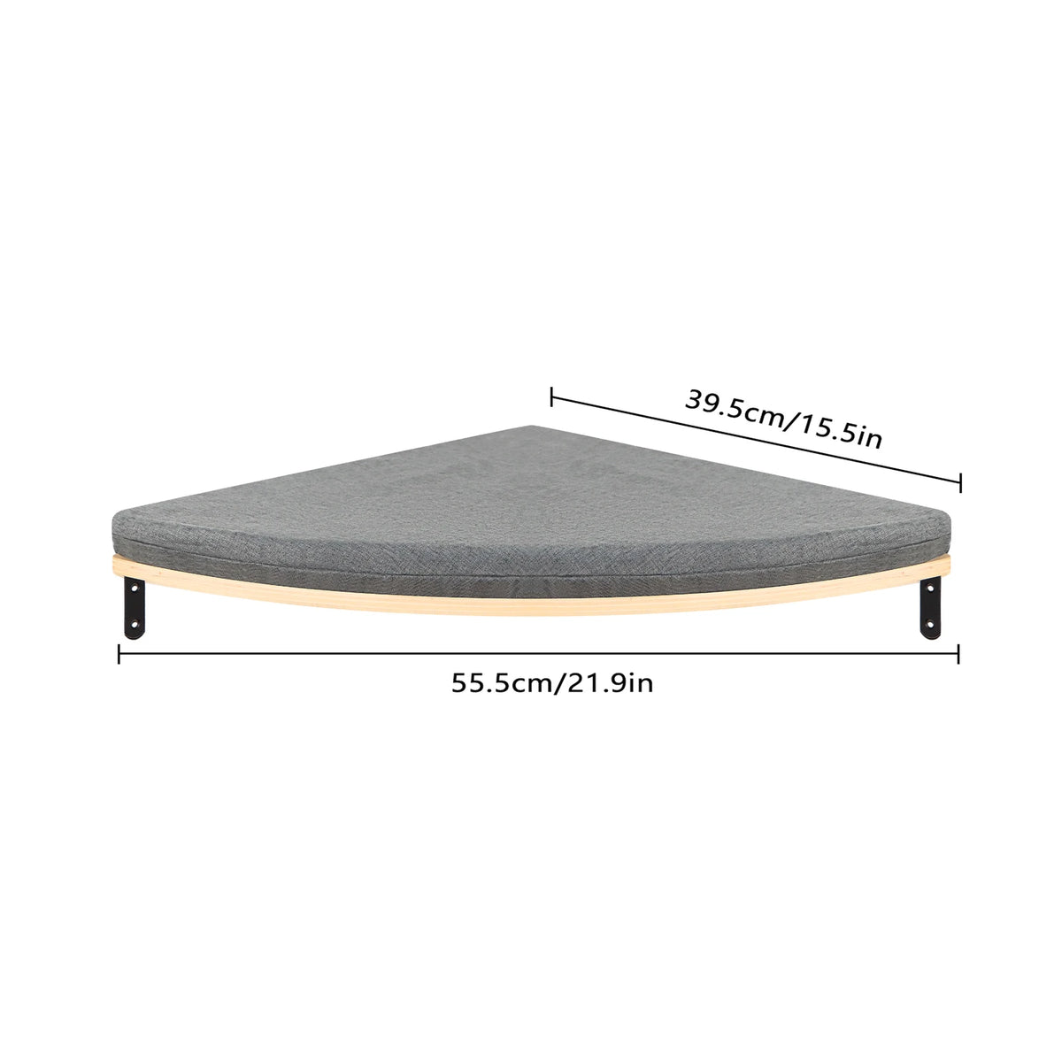A gray wall-mounted cat climbing tower with dimensions of 39.5cm by 55.5cm.
