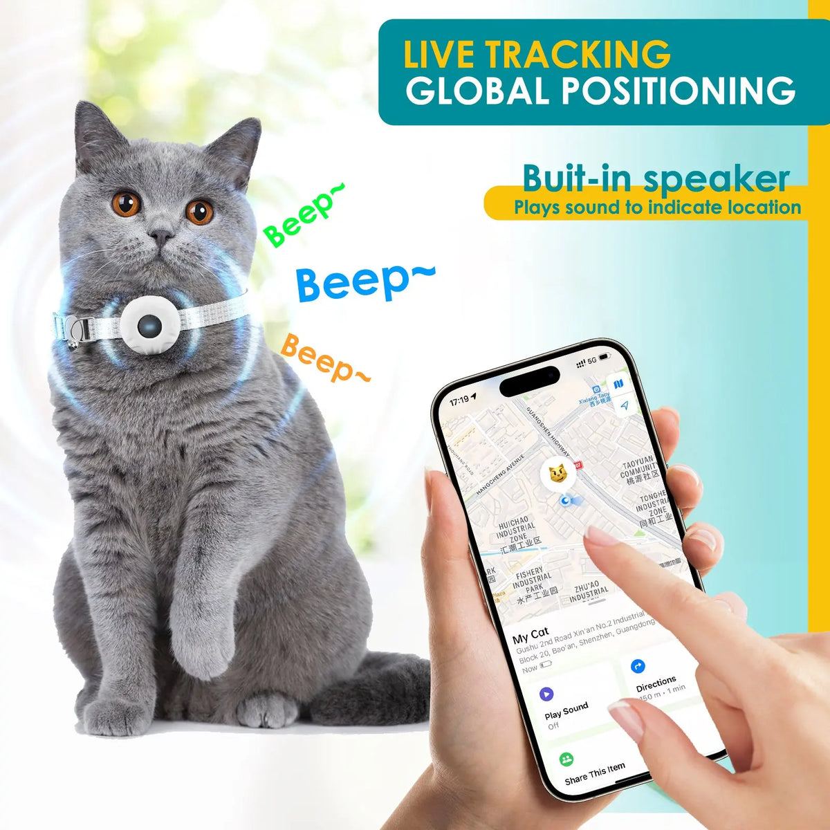 Waterproof GPS Cat Tracker Collar with Safety Buckle