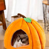 3D Pumpkin Pet House - Semi-Enclosed Bed with Removable Cushion