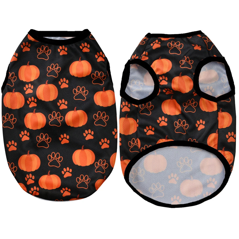 Black pet shirt with orange pumpkin print for small dogs and cats
