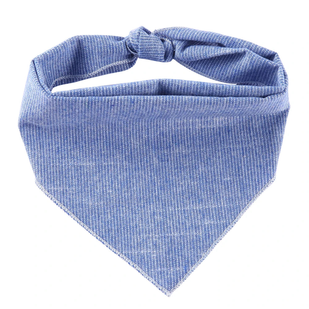 Blue White Striped Cotton Dog Bandana with Adjustable Fit