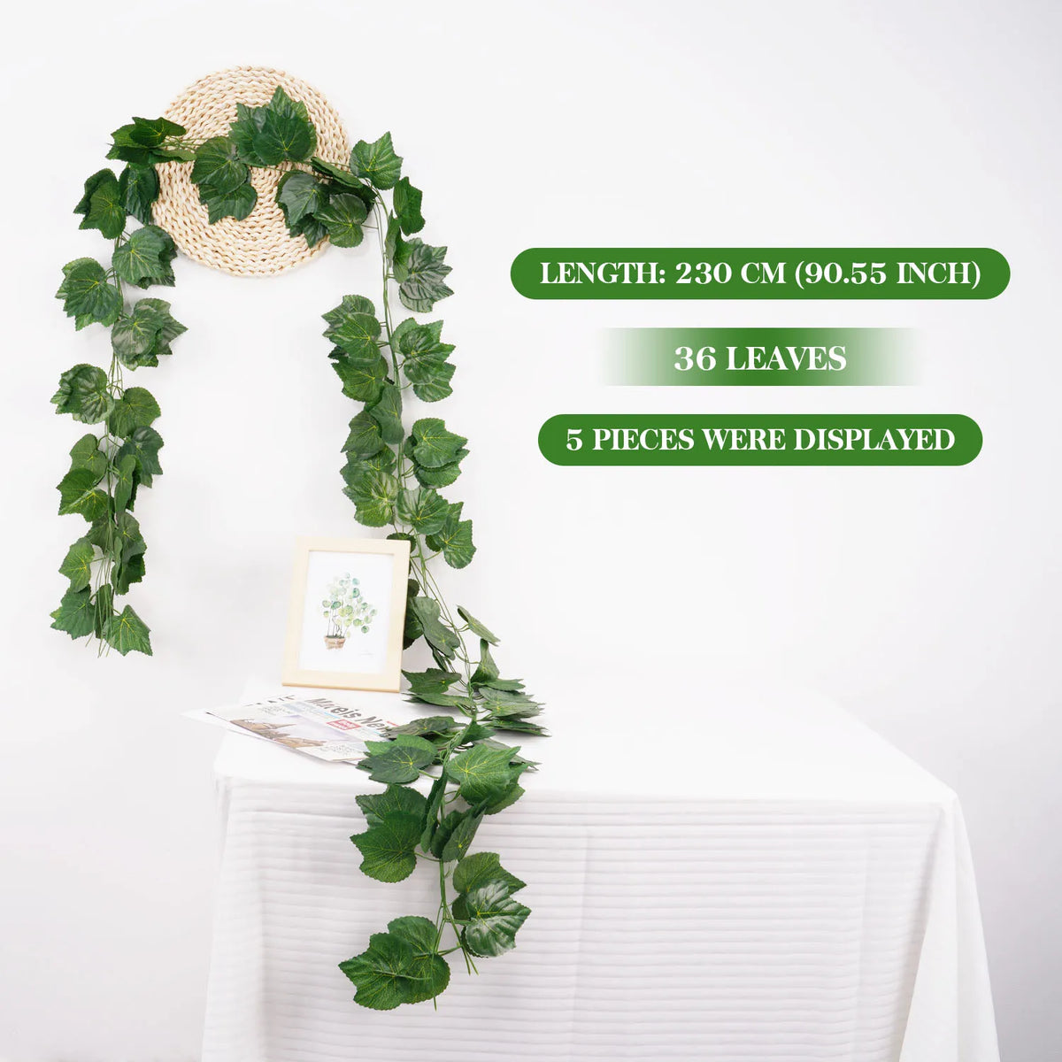 Artificial Ivy Vine Garland – 2.3m Hanging Silk Leaf Decor