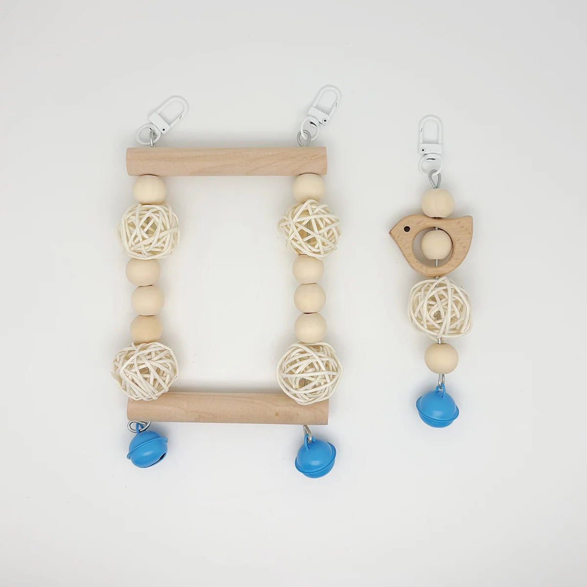 Natural Wood Parrot Swing with Chewing Toy for Small Birds