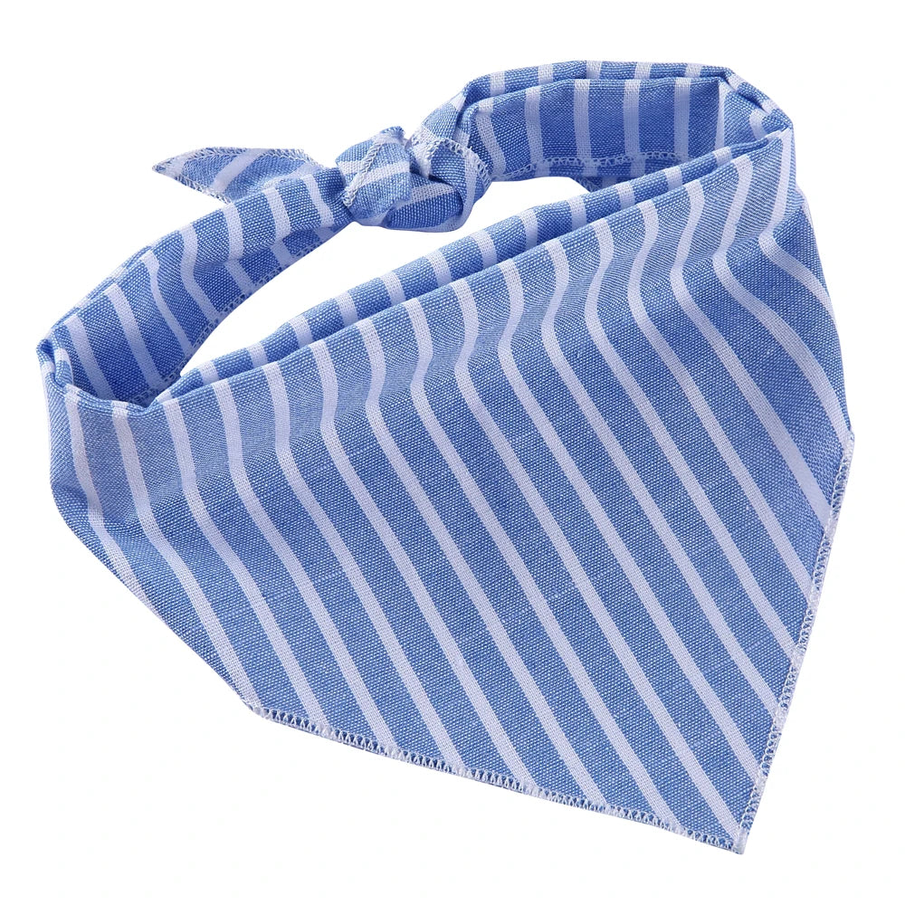 Blue White Striped Cotton Dog Bandana with Adjustable Fit