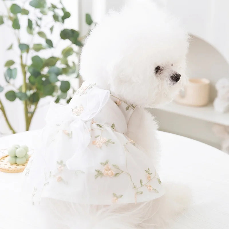 Princess-Style Dog Dress with Bow and Butterfly Skirt
