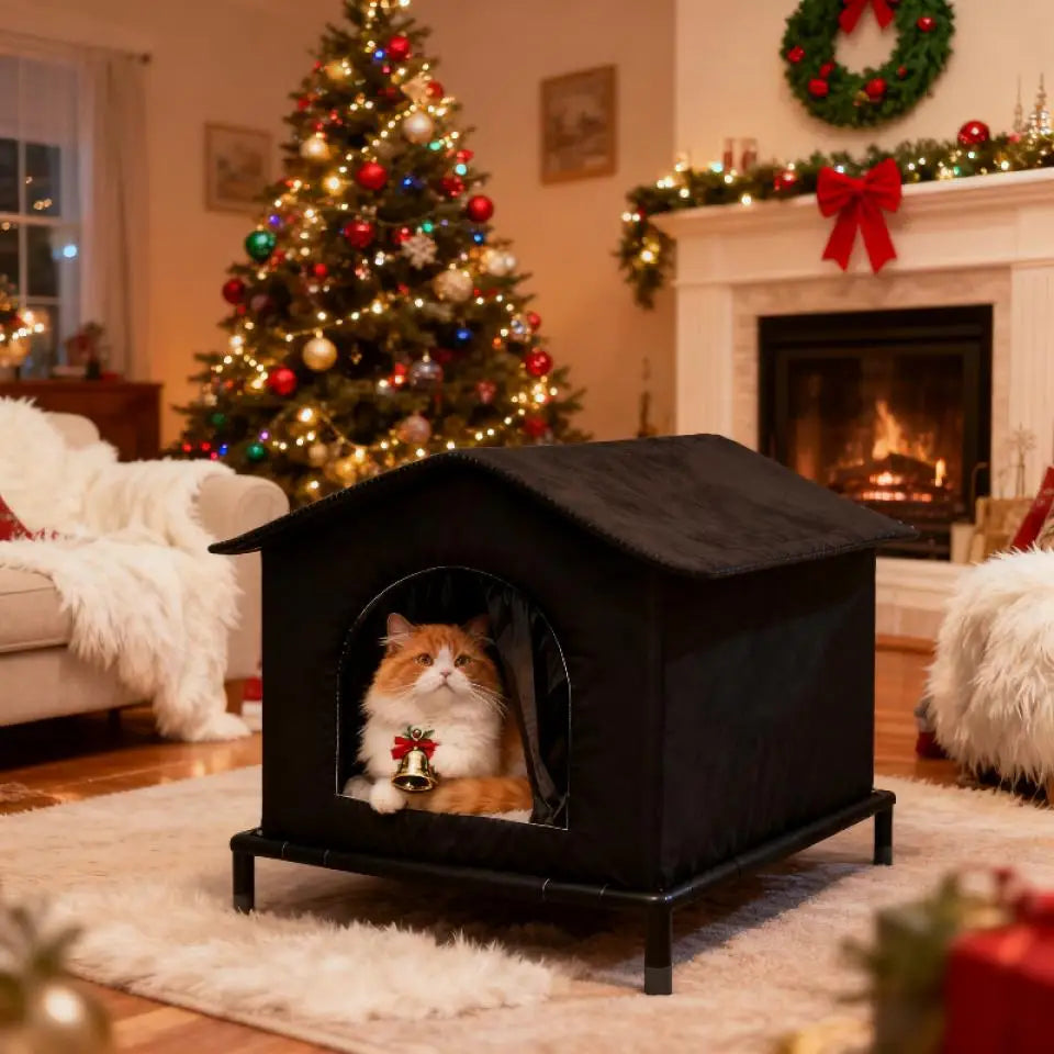 Outdoor Cat House with Heated Insulation and Raised Waterproof Base