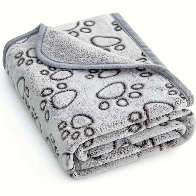 Cozy Flannel Pet Blanket with Paw Print Design