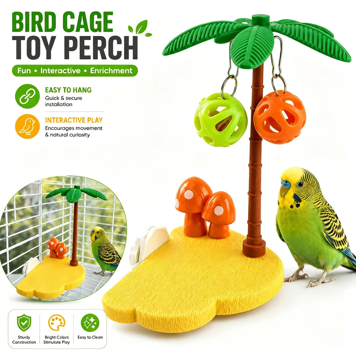 Tropical Bird Play Perch with Swing Balls