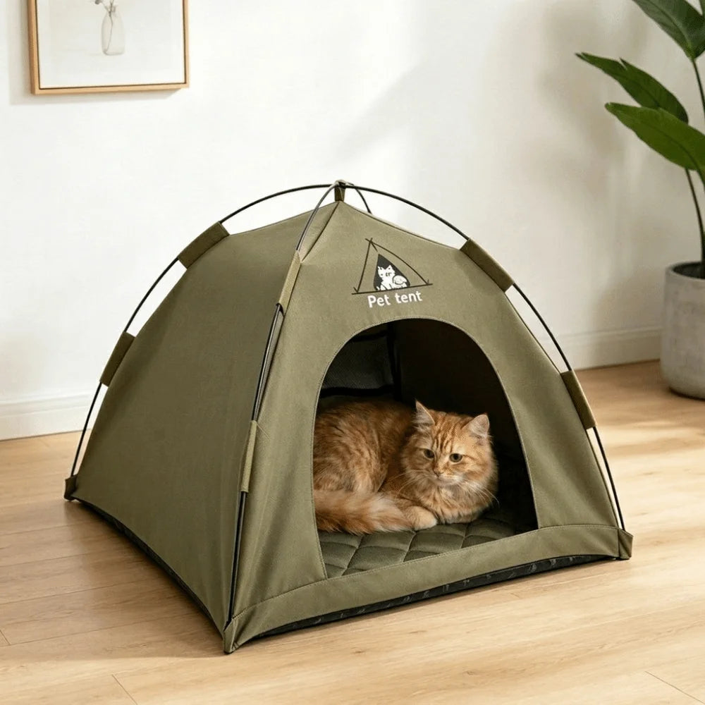 Breathable Pet Tent House with Foldable Design and Double-Sided Mat