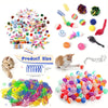 Assorted colorful cat toys including mice, balls, and string toys for feline fun